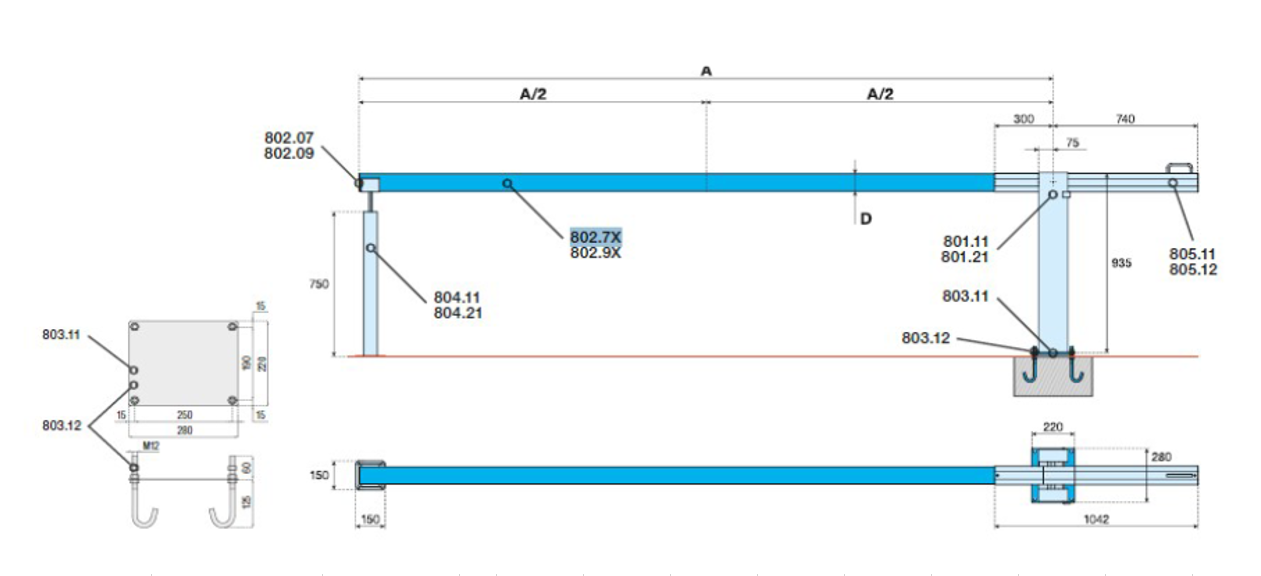 Mechanická uzamykatelná závora LIMIT4 - 4m ø 90mm